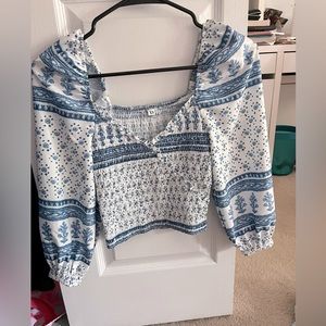 white and blue crop top